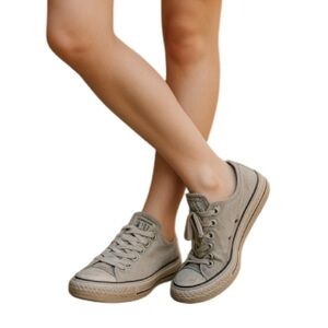 CONVERSE All Star Low Top Sneakers Grey Textile Classic Padded Lace Up Size 7.5